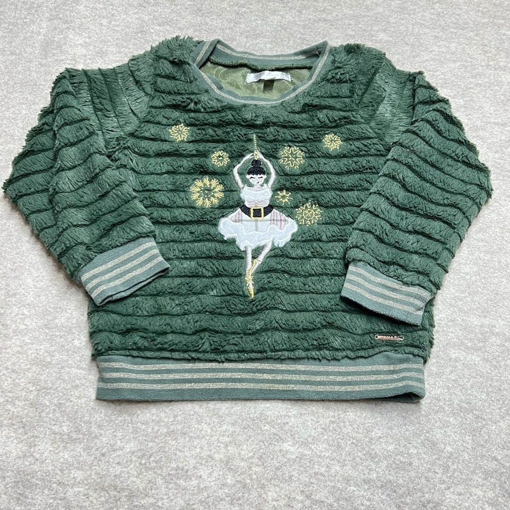Tahari Ballerina Ballotcore Faux Fur Textured Pullover Size 4T EUC Soft Green